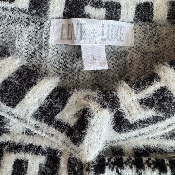 Luxury Knit Sweater Jacket Black + White Geometric Monogram Women's Large - Picture 9 of 15